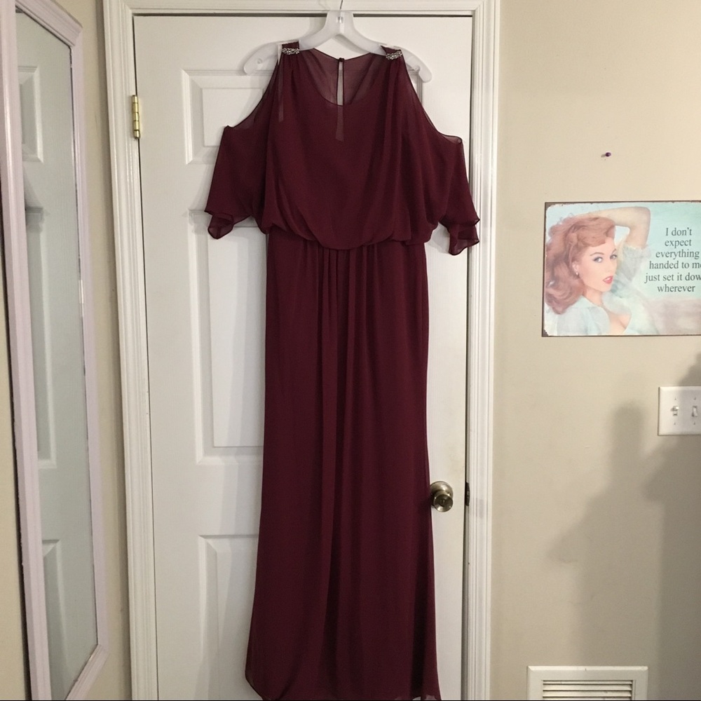 Long, formal dress in wine color